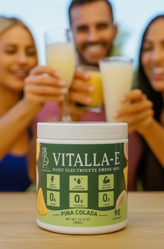 VITALLA‑E Electrolyte Powder Drink Mix – Sugar-Free, Zero Calorie Hydration – Pina Colada Flavor, 90 Servings – Keto Friendly, 6 Key Electrolytes, Non-GMO