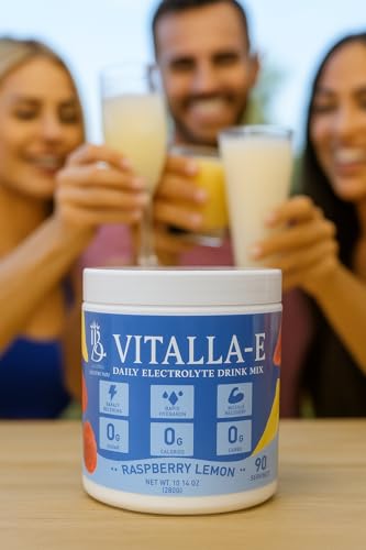 VITALLA-E Daily Electrolyte Powder Drink Mix (Sugar Free) – Raspberry Lemon, 10.16 oz / 90 Servings – Hydration Powder with 6 Key Electrolytes and Trace Minerals – Keto Friendly, Non-GMO