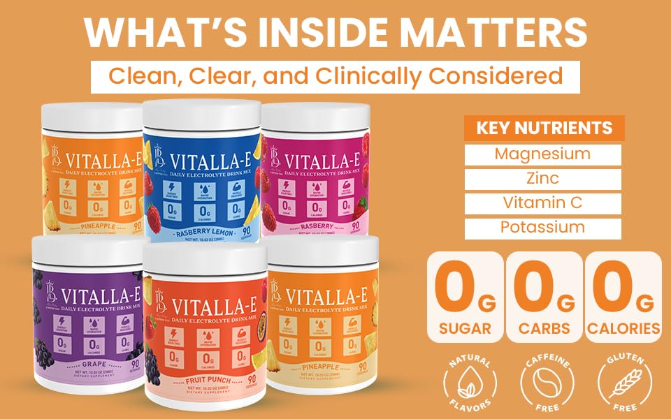 VITALLA-E Daily Electrolyte Powder Drink Mix (Sugar Free) – Pineapple, 10.16 oz / 90 Servings – Hydration Powder with 6 Key Electrolytes and Trace Minerals – Keto Friendly, Non-GMO