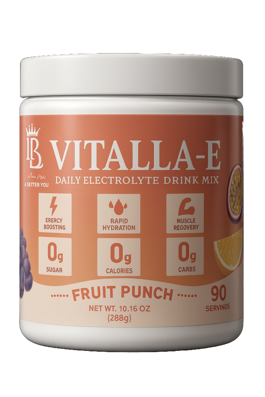 VITALLA-E Daily Electrolyte Powder Drink Mix (Sugar Free) – Fruit Punch, 10.16 oz / 90 Servings – Hydration Powder with 6 Key Electrolytes and Trace Minerals – Keto Friendly, Non-GMO
