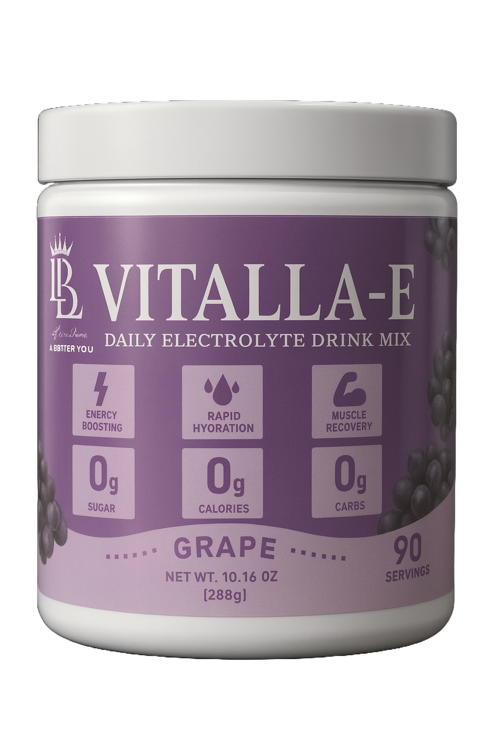 VITALLA-E Daily Electrolyte Powder Drink Mix (Sugar Free) – Grape, 10.16 oz / 90 Servings – Hydration Powder with 6 Key Electrolytes and Trace Minerals – Keto Friendly, Non-GMO