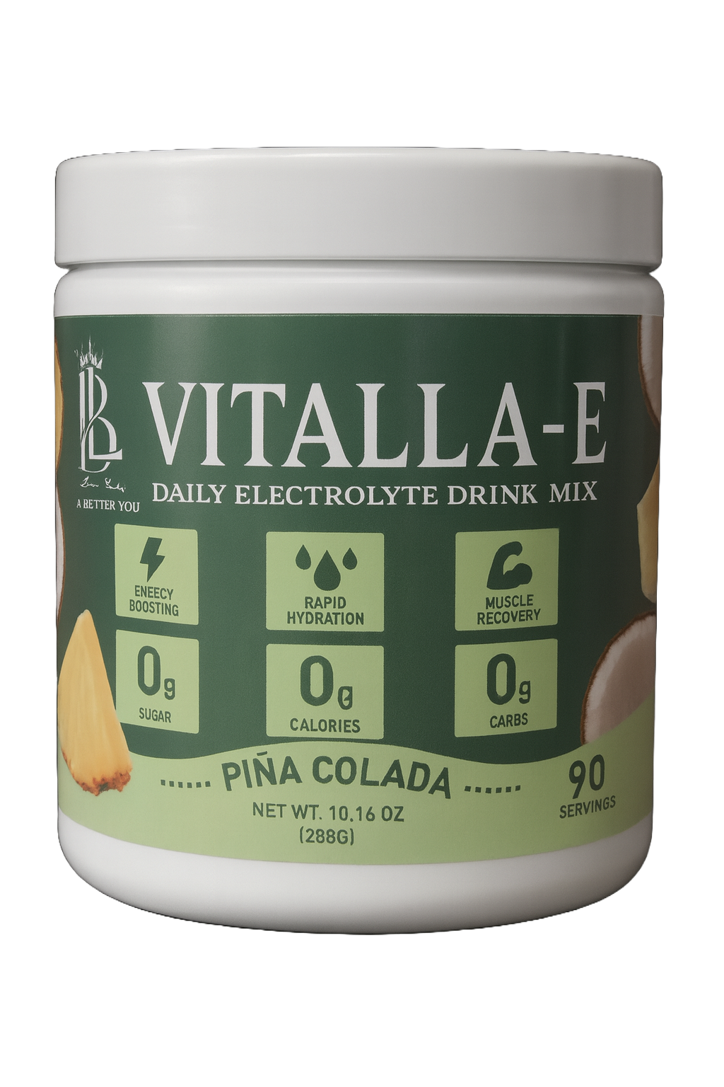 VITALLA‑E Electrolyte Powder Drink Mix – Sugar-Free, Zero Calorie Hydration – Pina Colada Flavor, 90 Servings – Keto Friendly, 6 Key Electrolytes, Non-GMO