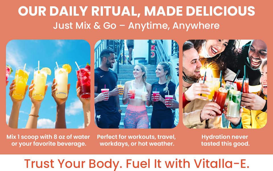 VITALLA-E Daily Electrolyte Powder Drink Mix (Sugar Free) – Fruit Punch, 10.16 oz / 90 Servings – Hydration Powder with 6 Key Electrolytes and Trace Minerals – Keto Friendly, Non-GMO